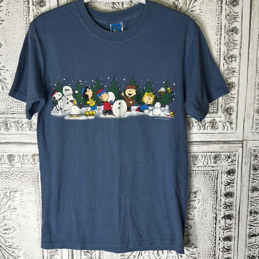 Vtg Peanuts Snoopy Blue Tee winter